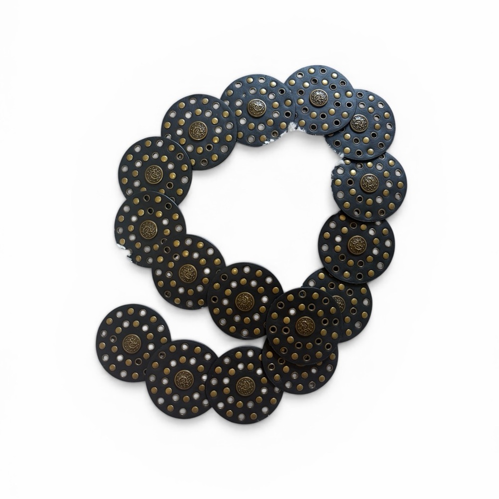 Black, Gold Circle Stud Waist statement belt, OS Adjustable Bohemian,Western New - Picture 4 of 7